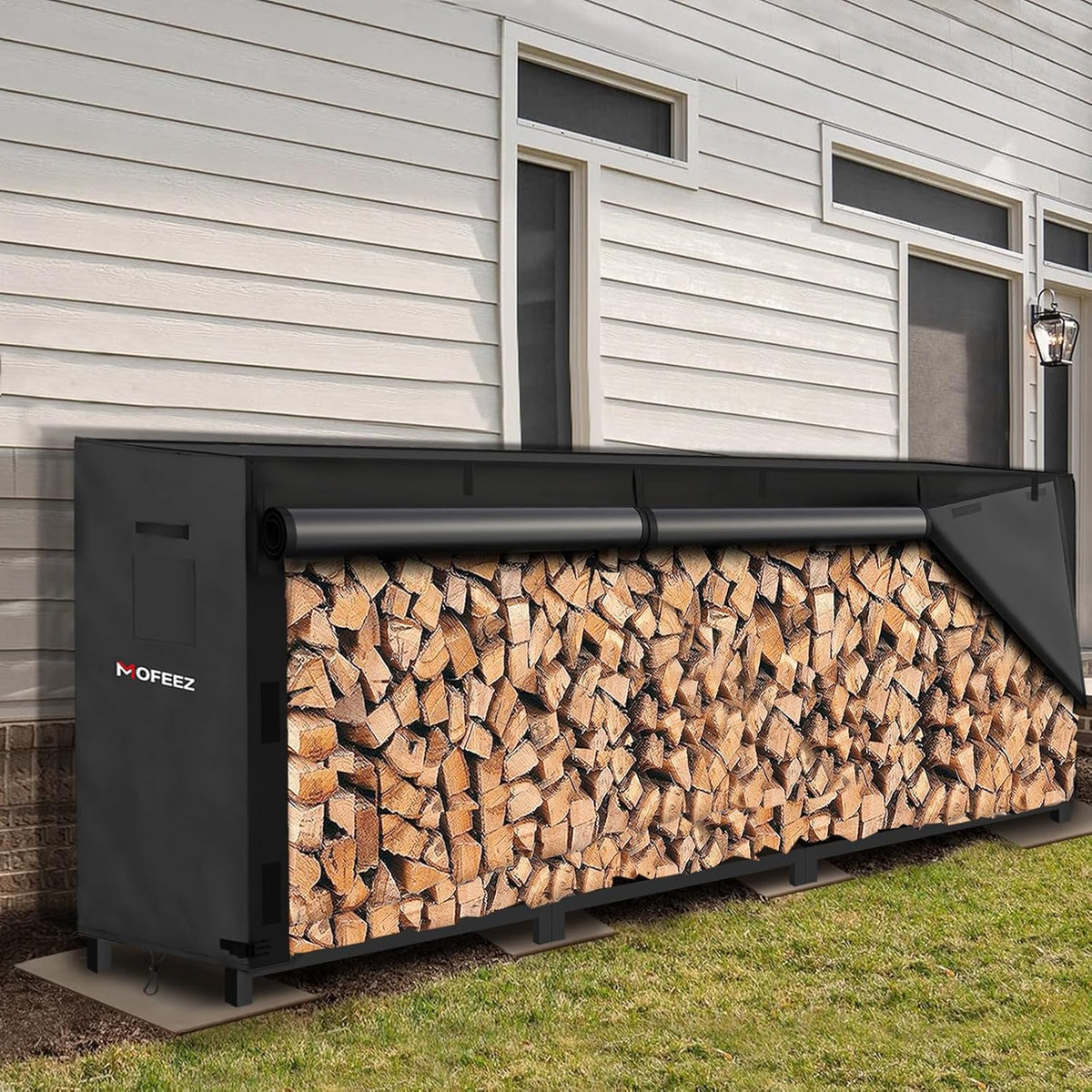 Heavy-Duty Firewood Storage Rack – 4-Foot Outdoor Wood Holder with Waterproof Cover for Logs, Blankets, and Patio Organization
