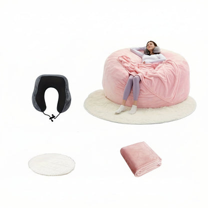 Oversized Bean Bag Sofa Chair –  6FT Memory Foam Lounger with Flannel Cover, Includes U-Shape Pillow, Blanket & Carpet Set
