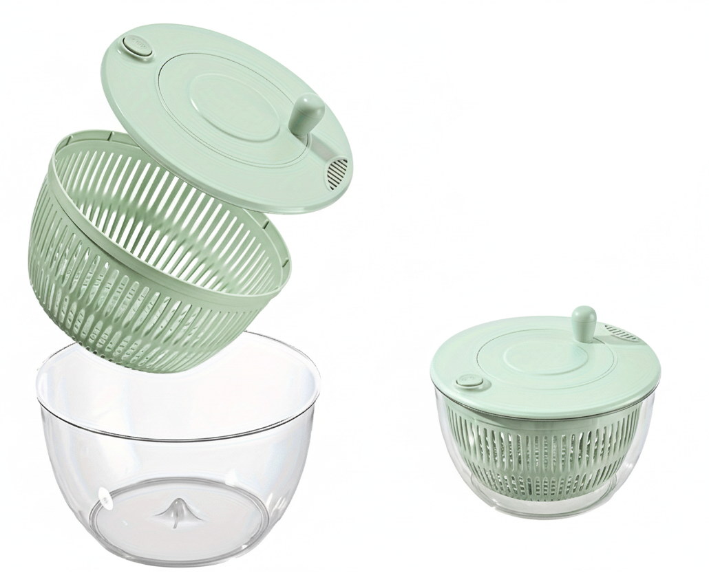 Multifunctional Vegetable Dehydrator & Slicer Set – Hand-Cranked Rotary Fruit and Vegetable Cutter with Drainage Basket for Salad Prep Kitchen Essentials