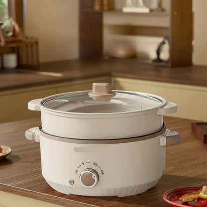 Large Capacity Electric Hot Pot with Steamer – Stainless Steel Multi-Function Cooker with Temperature Control & Non-Stick Liner