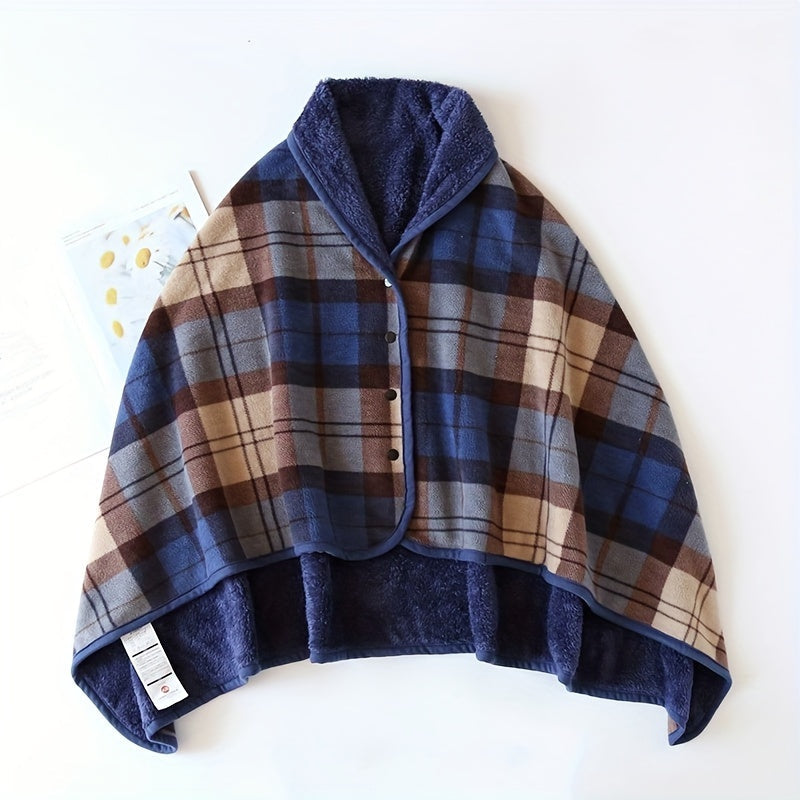 Cozy Checkered Knit Blanket – Double-Layer Soft Polyester Throw for Office Naps, Winter Warmth, and Stylish Home Comfort