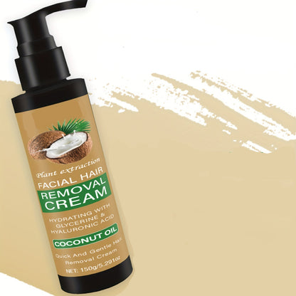 Painless Coconut Hair Removal Cream – 5-Minute Removal, Gentle, Non-Irritating Formula for Legs, Lips, Armpits, Bikini & More