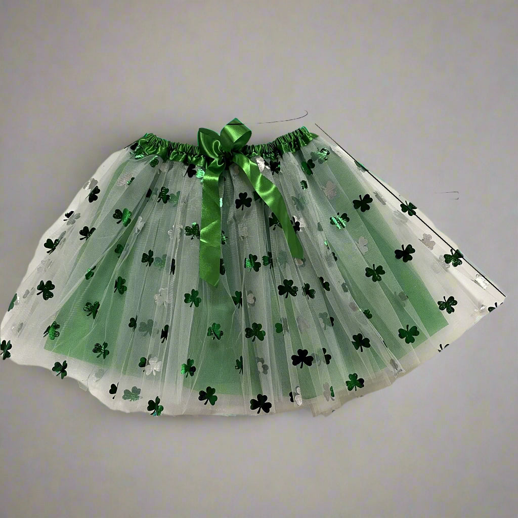 Anime-Inspired Shamrock Tulle Skirt – Adjustable Waist St. Patrick’s Day Costume with Cute Clover Print for Women’s Festive Style