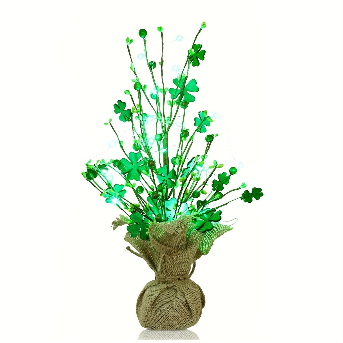 Light-Up St. Patrick’s Day Tabletop Tree – Green Clover Leaves and Fairy Lights for Charming Irish Holiday Home Decor