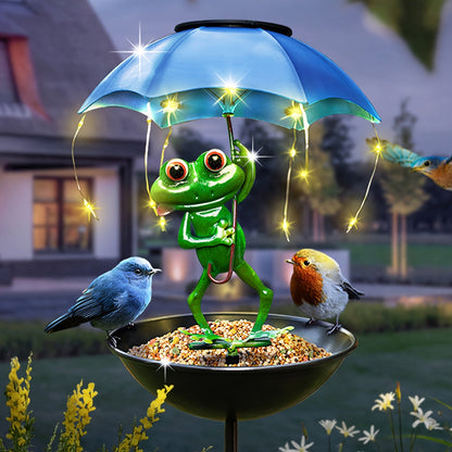 Outdoor Frog Statue Solar Street Light –  Garden Decor with LED String Lights, Bird & Hummingbird Feeder Channel for Lawns, Terraces, Aisles & Pathway Illumination