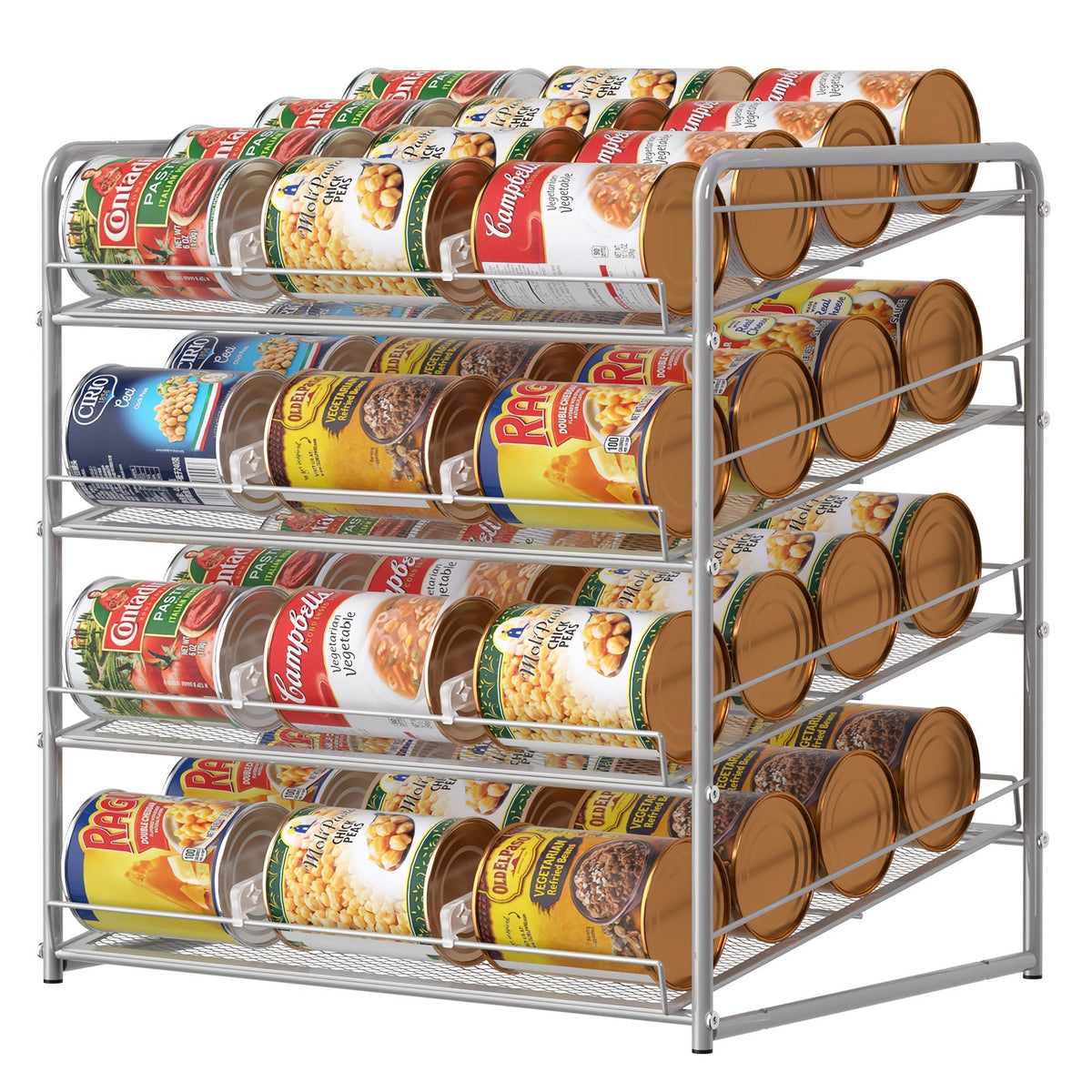 Adjustable Large Metal Can Rack Organizer – Multi-Tier Pantry Shelf for 84 Cans, Space-Saving Kitchen Cabinet Storage with Custom Dividers