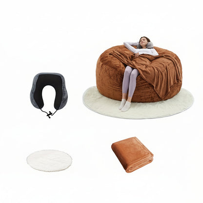 Oversized Bean Bag Sofa Chair –  6FT Memory Foam Lounger with Flannel Cover, Includes U-Shape Pillow, Blanket & Carpet Set