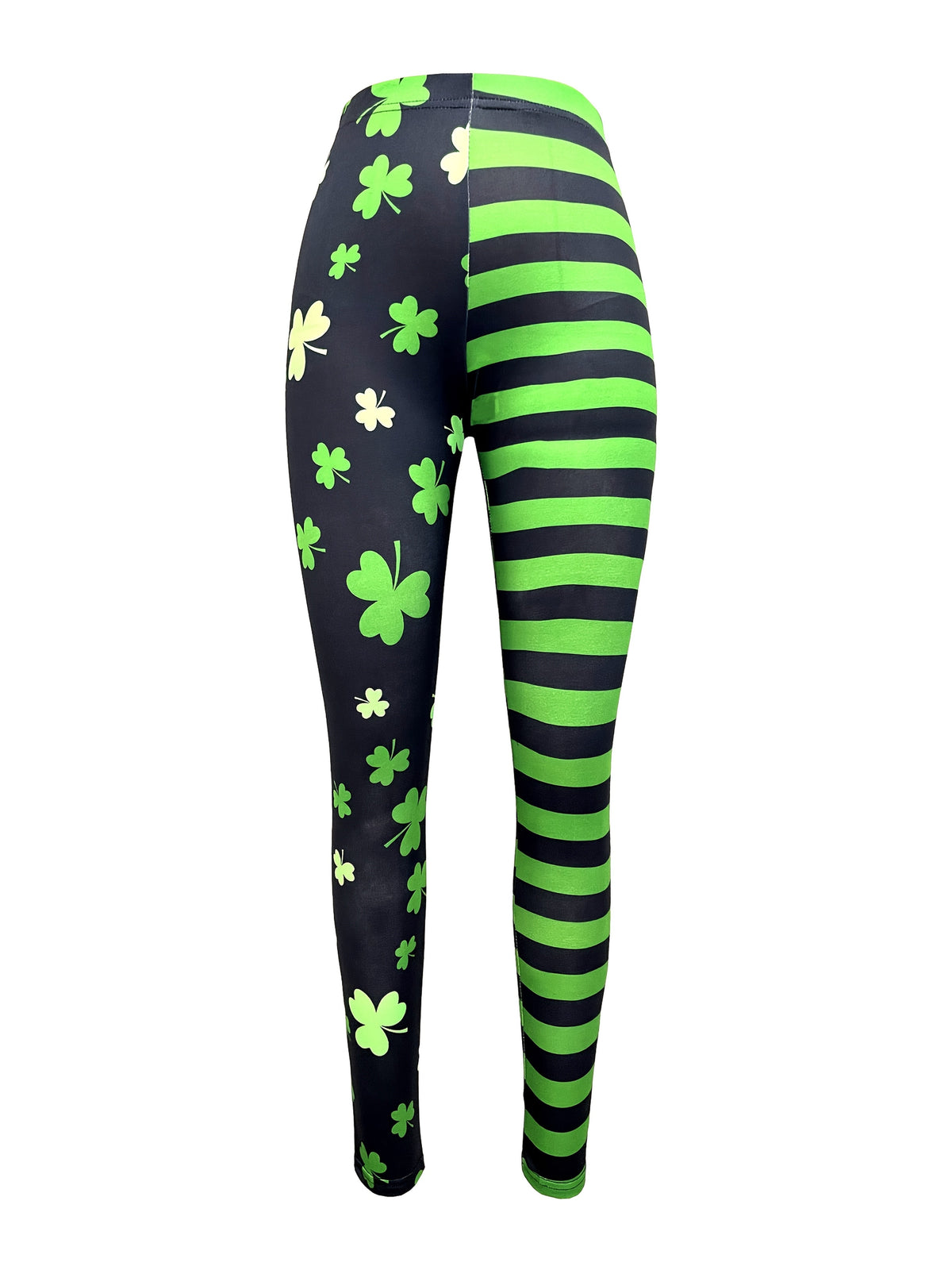 Striped Clover Print Women’s Leggings – Knit Jeggings for St. Patrick’s Day with Soft Fit & Stretch for Spring/Fall Comfort Style