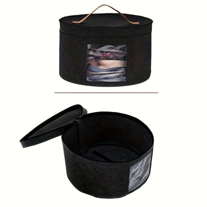 Large Capacity Round Travel Hat Storage Box - Portable Felt Organizer with Dustproof Lid, Spacious Interior, and Versatile Design for Storing Hats, Toys, and Clothes - Perfect for Travel, Closet Organization, and Gift Giving