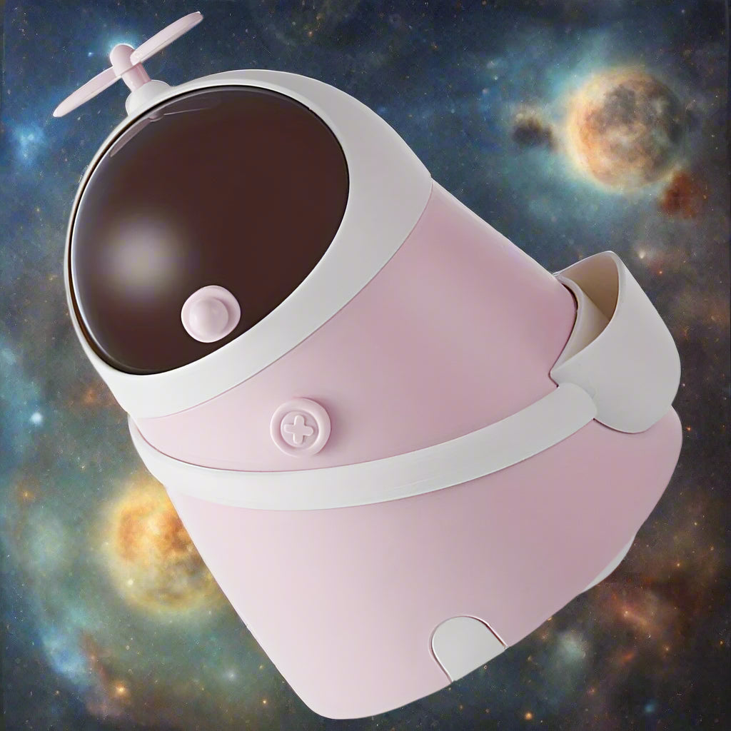 Cute Pink Space-Themed Trash Can – Compact Astronaut Design Desktop Waste Bin with 10 Liners, Durable Plastic Organizer for Bedroom, Office, and Fun Decor