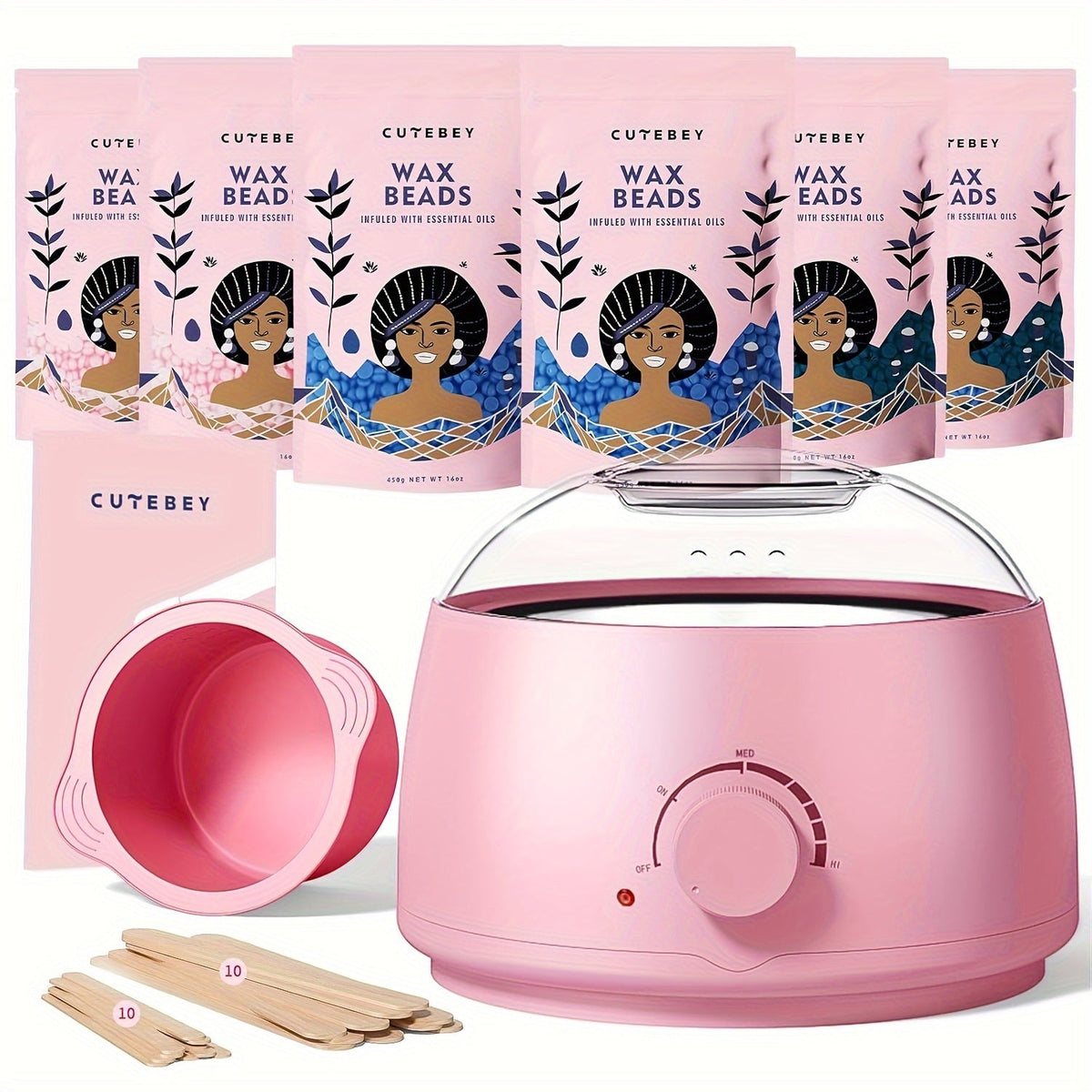 Sensitive Skin Wax Beads Hair Removal Kit – 6pcs Bikini Wax Beads with Silicone Pot for Smooth Body, Legs, and At-Home Waxing