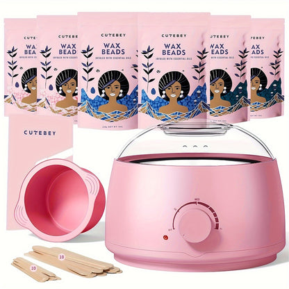 Sensitive Skin Wax Beads Hair Removal Kit – 6pcs Bikini Wax Beads with Silicone Pot for Smooth Body, Legs, and At-Home Waxing