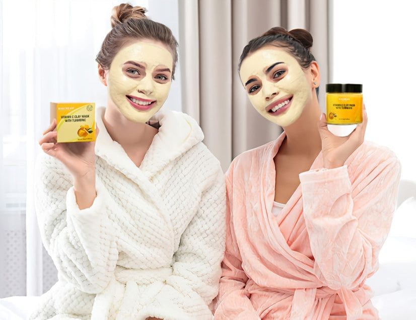 Turmeric Vitamin C Clay Face Mask – Deep Cleansing Kaolin Formula with Aloe Vera for Brightening and Evening Skin Tone