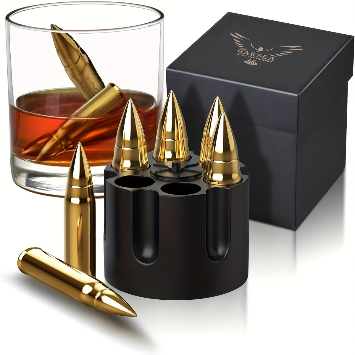 Stainless Steel Bullet Whiskey Chilling Stone Set – Reusable Ice Cubes for Bourbon & Scotch with Rust-Proof Bar Gift Packaging