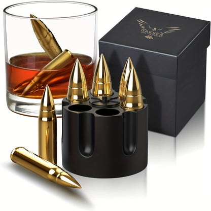 Stainless Steel Bullet Whiskey Chilling Stone Set – Reusable Ice Cubes for Bourbon & Scotch with Rust-Proof Bar Gift Packaging