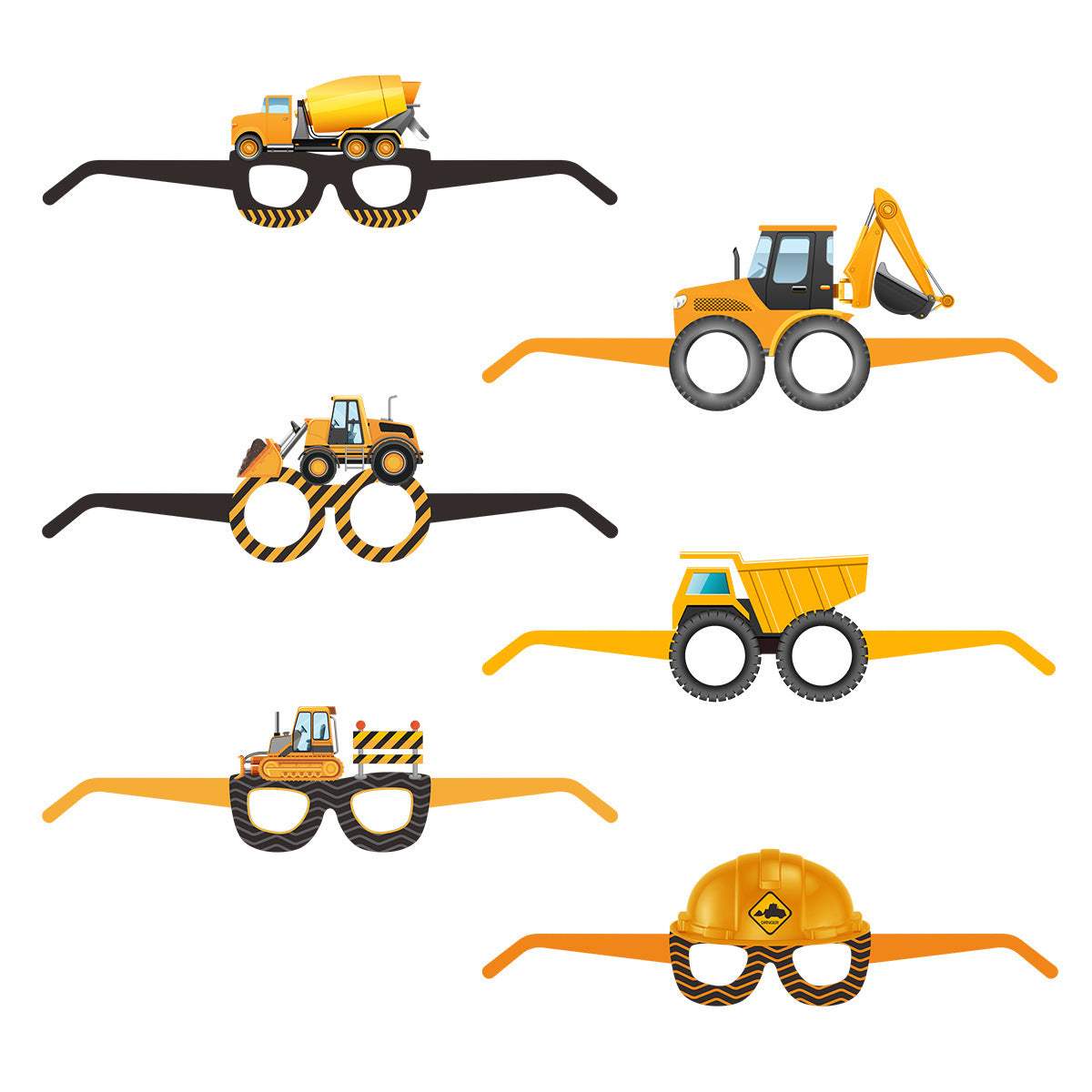 Construction Party Glasses 12-Pack – Fun Paper Eyewear with Truck & Engineering Vehicle Designs for Kids’ Birthday Celebration