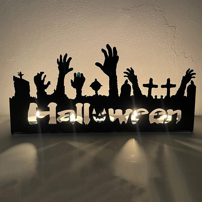 Halloween Gothic Candle Holder – Black Metal Candelabra for Spooky Ambience, Party Table Centerpiece, and Haunted Home Decoration