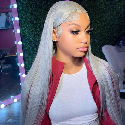 Silver Grey Lace Front Wig – 13 x 6 Pre-Plucked Human Hair Straight & Body Wave Blonde Wig for Women, Natural & Stylish Look