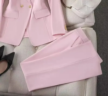 Women's Pant Suit – Double Breasted Business Blazer Set, Gold Buttons – Blazer, Pants or Skirt