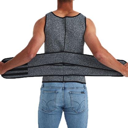 Men's Double Belt Shapewear Vest - High-Performance Neoprene Sweat Bodysuit - Extreme Waist Cincher & Belly Control - Firm Compression, Sporty Gray