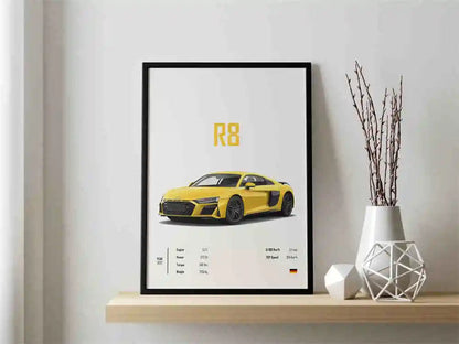 Retro German Supercar Poster Set – Pop Aesthetic Canvas Wall Art Featuring M8, M4, R8, RS6 for Garage or Home Decor