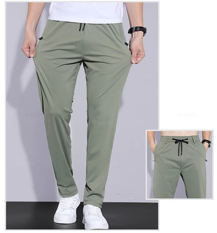 Men’s Soft Casual Sports Jogger Pants – Quick Drying Thin Elastic Waist Zip Pocket Workout Trousers for Summer Running or Workwear