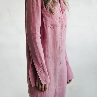 Work Overalls Jumpsuit – Long Sleeve Lapel Collar Cargo Pants for a Fashion-Forward Look
