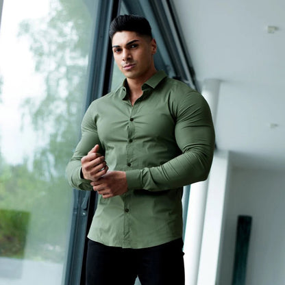 Men’s Super Slim Fit Plain Shirt – Long Sleeve Casual Button-Up for Business, Social Events, and Daily Sophisticated Style