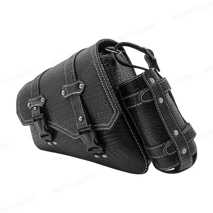 Universal Crocodile Pattern Motorcycle Saddle Bag – Black Plastic Buckle Pouch for Left/Right Side Storage & Tool Organizer on Rides