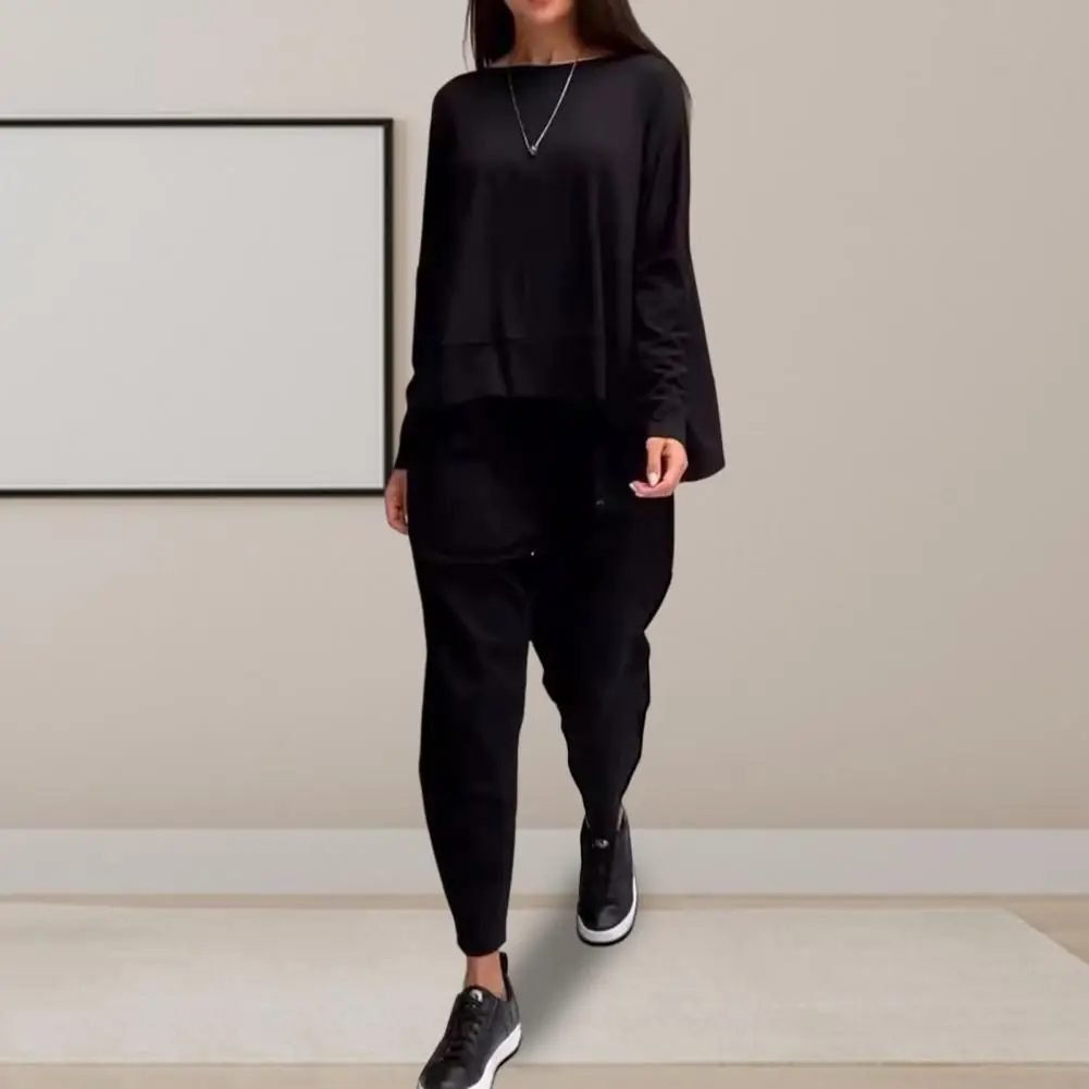 Solid Color Fashion Lace-Up Two-Piece Set – Loose-Fit Long Sleeve Top & Pants for Effortless Chic
