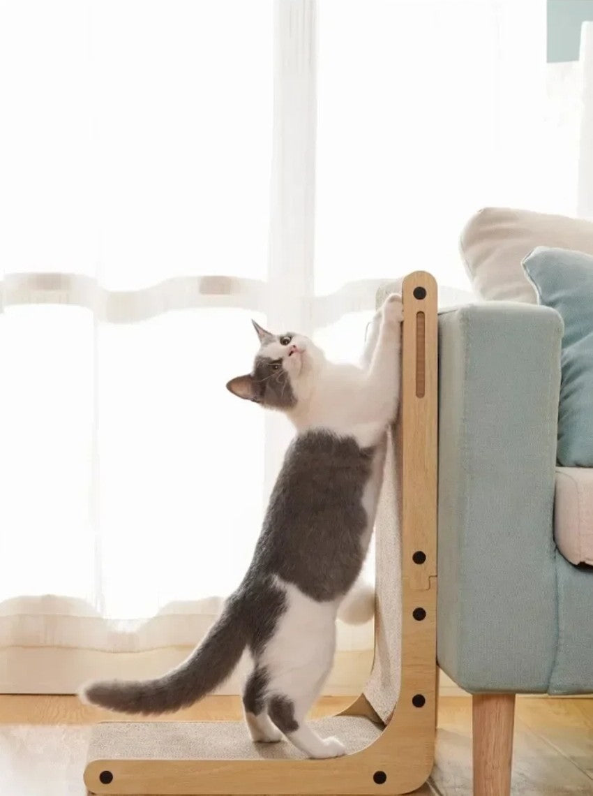 L-Shaped Interactive Cat Scratching Board – Wear-Resistant Wooden Post for Grinding Claws and Training Cats with Durable Materials