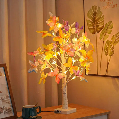 LED Birch Tree Table Lamp – Butterfly Bonsai Lights Powered by USB or 3 AA Battery for Bedroom, Fireplace, and Holiday Decor