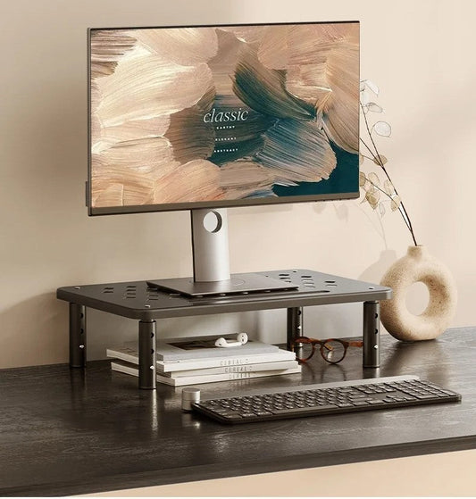 Adjustable Telescopic Computer Monitor Rack – Elevate Your Screen to Reduce Neck Strain with Sleek Desk Organizer Storage Stand
