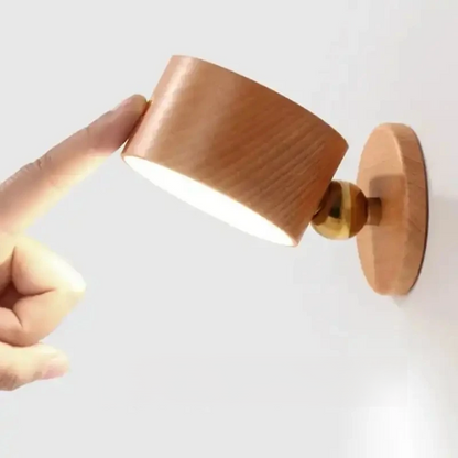 Wooden LED Bedside Reading Lamp – 360° Rotating Touch-Control Night Light, USB Rechargeable, Dimmable, Wall Mountable for Stylish Bedside Glow