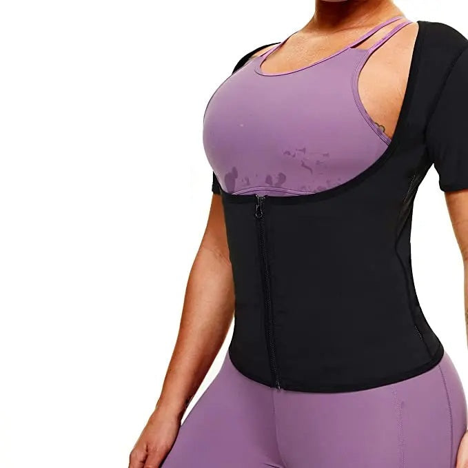 Women's Sauna Sweat Vest - Short Sleeve Heat-Trapping Shapewear for Slimming, Workout & Body Sculpting Results