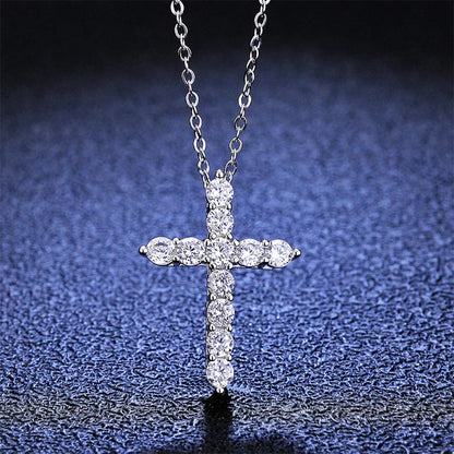 Gold-Plated Full Moissanite Cross Necklace – 11pcs VVS1 Sterling Silver 14K Gold Plated Pendant for Men & Women
