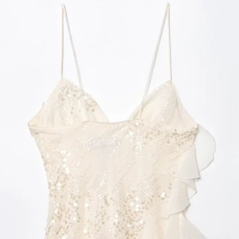 Women’s Tiered Sequin Cami Dress – Chic Backless Mini Dress for Fall Evening & Club Parties