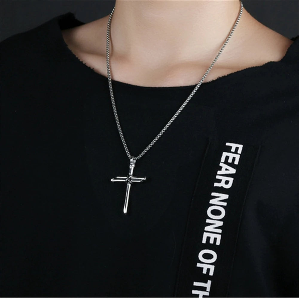 Vintage Stainless Steel Cross Nail Necklace – Christian Jesus Pendant for Men’s Punk Fashion