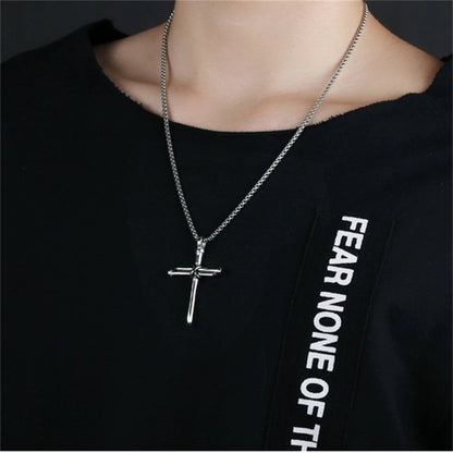 Vintage Stainless Steel Cross Nail Necklace – Christian Jesus Pendant for Men’s Punk Fashion