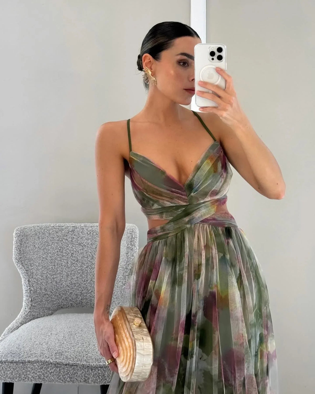 Sexy Hollow-Out Party Maxi Dress – Women’s Summer Print Sleeveless Lace-Up Vestido for Lounge, Outdoor Events or Evening Glamour