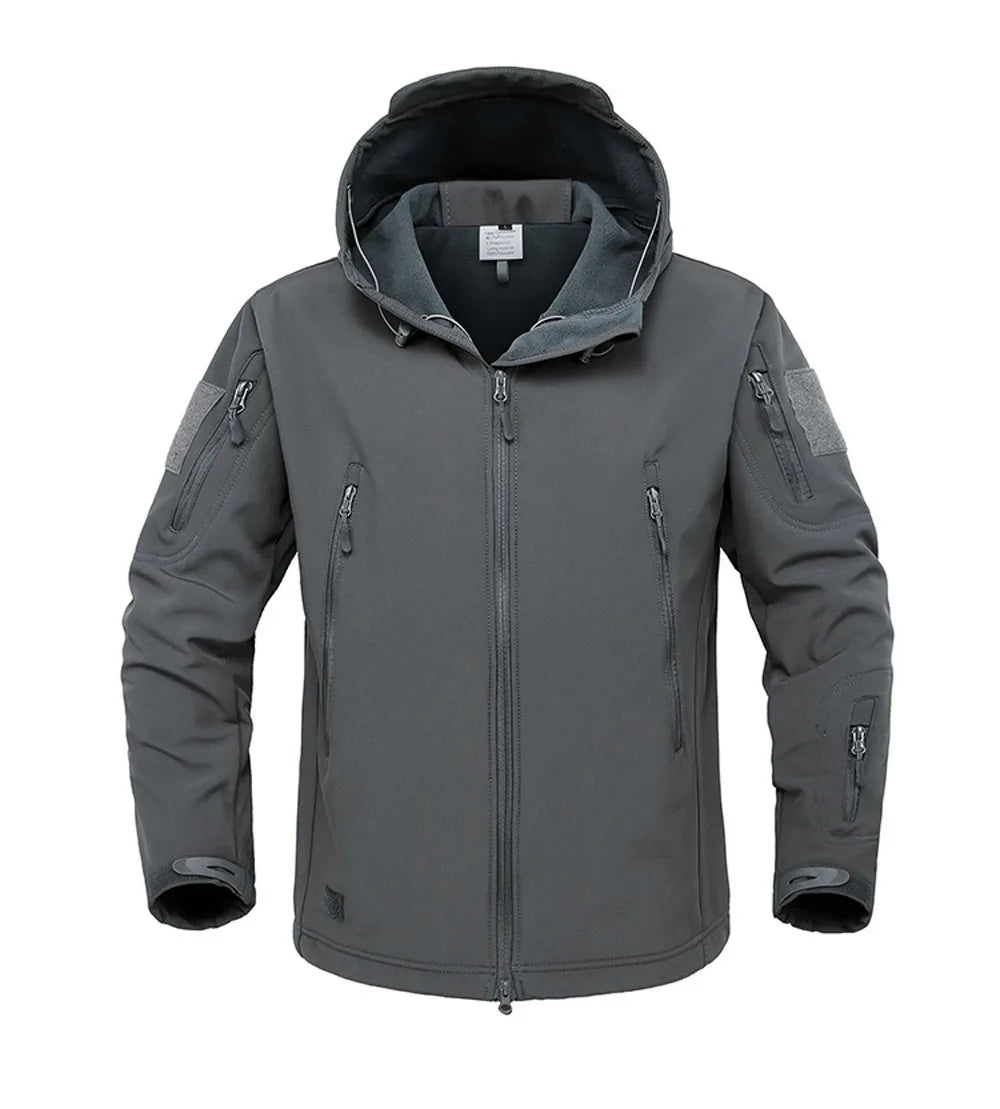 Tactical Military Shark Skin Jacket – Waterproof Softshell Combat Bomber Coat with Hood for Outdoor, Hiking, or Army Gear