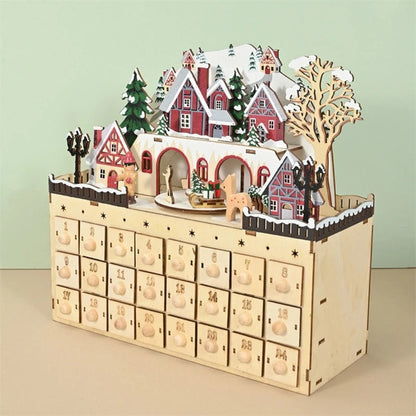 LED Countdown Christmas Tree & Reindeer Houses – Decorative Wooden Advent Calendar with Lights, Holiday Home Decoration for Christmas