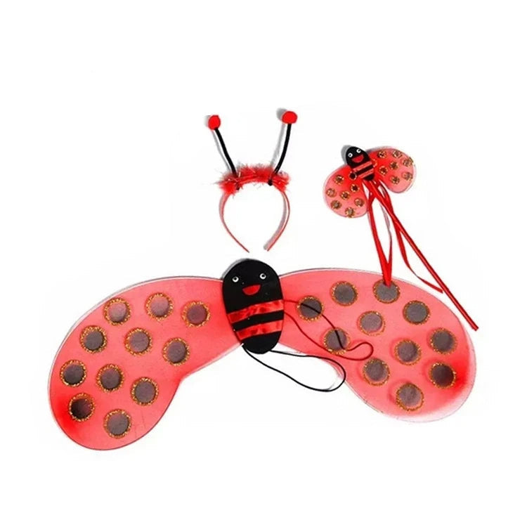 Fairy Princess Winged Costume Set for Girls - Magical Ladybug Dress-Up with Wand, Cosplay Halloween Outfit for Kids