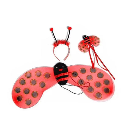 Fairy Princess Winged Costume Set for Girls - Magical Ladybug Dress-Up with Wand, Cosplay Halloween Outfit for Kids
