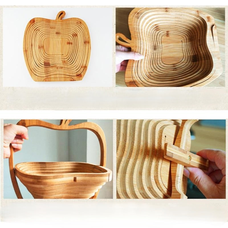 Bamboo Folding Fruit Basket & Cutting Board – Collapsible Vegetable Tray Doubles as Chopping Block & Space-Saving Food Storage Solution