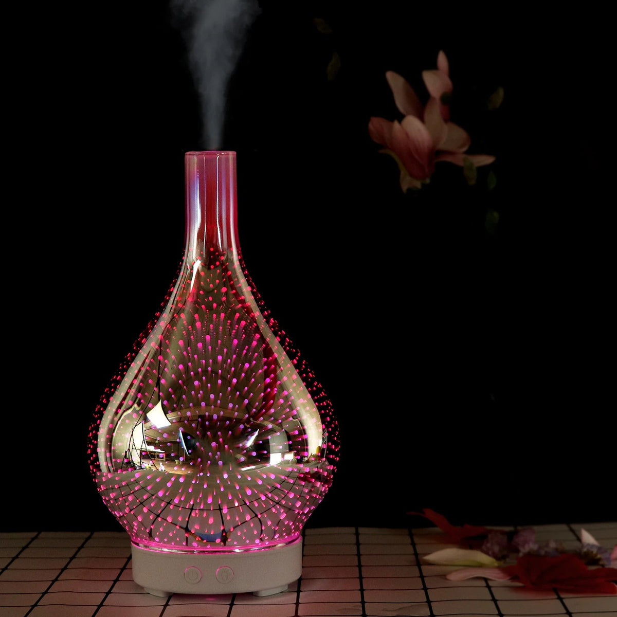 Firework Glass Aroma Diffuser – 3D Ultrasonic Humidifier with 7 LED Lights & Essential Oil Nebulizer