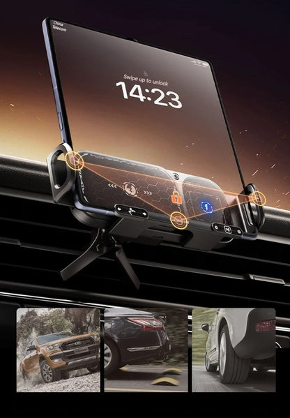 Wireless Car Charger & Rotating Phone Mount – 2-in-1  Fold Series & iPhone-Compatible Hands-Free Power for Every Drive