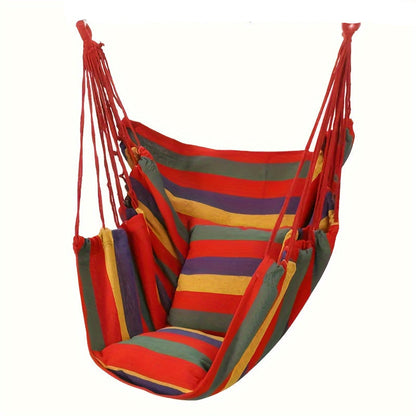 Striped Hammock Chair – Hanging Rope Swing Seat with Cushions for Porch, Patio, Bedroom & Camping