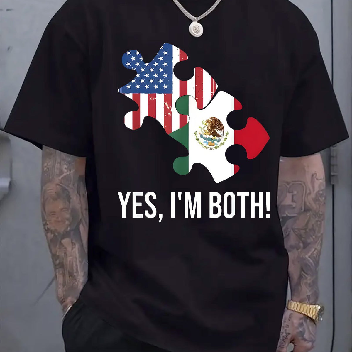 Men’s Dual-Cultural Graphic T-Shirt – Celebrate Heritage with Breathable Casual Tee Featuring USA & Mexico Flag Design for Summer Vibes
