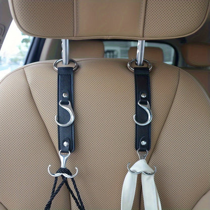 Faux Leather Car Seat Hooks – 2pcs Multi-Function Durable Headrest Hangers for Bags, Groceries, and Stylish Car Interior Organization